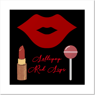 Lollipop red lips. Girly lipstick makeup candy Posters and Art